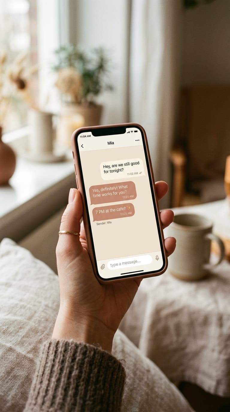 Kintra mobile app showing a warm, private chat interface